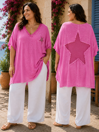 GRANDE TAILLE - T-shirt étoile rose fluo