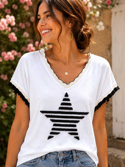 T-shirt étoile manches volants noir