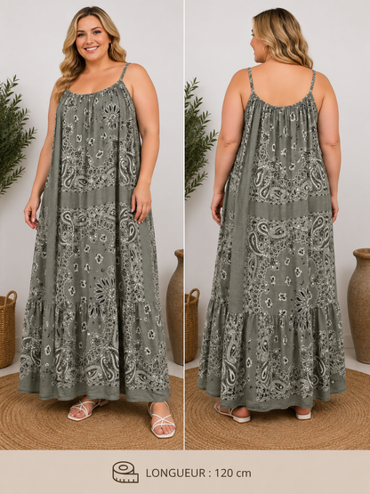 GRANDE TAILLE - Robe longue à bretelles bandana kaki
