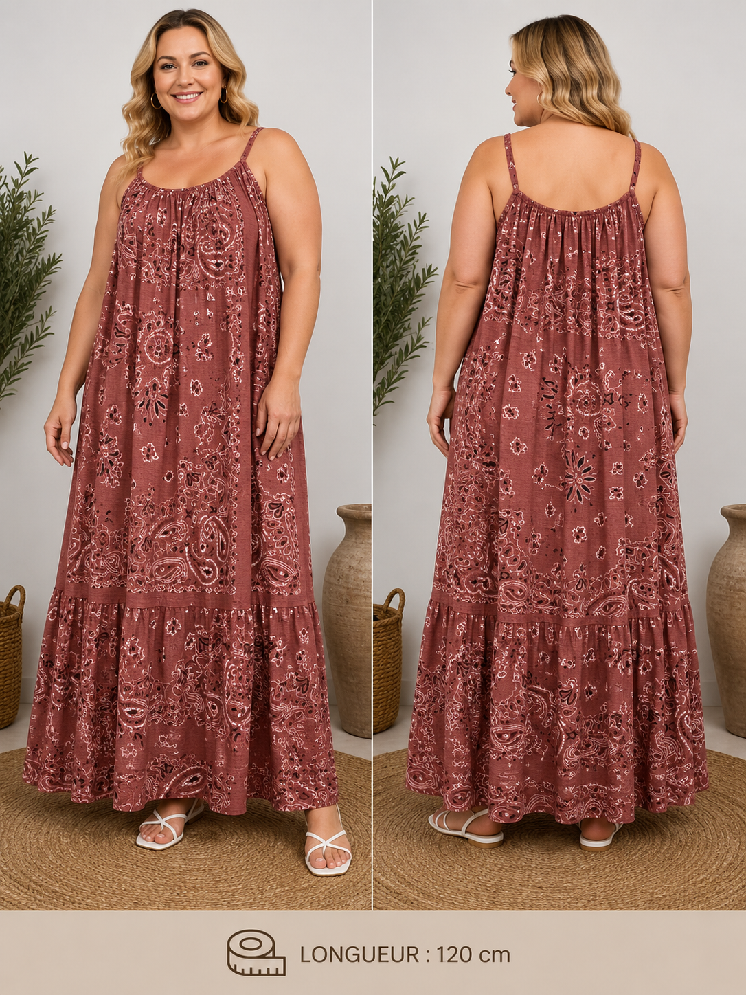 GRANDE TAILLE - Robe longue à bretelles bandana terra cotta