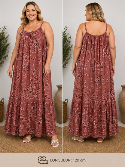 GRANDE TAILLE - Robe longue à bretelles bandana terra cotta