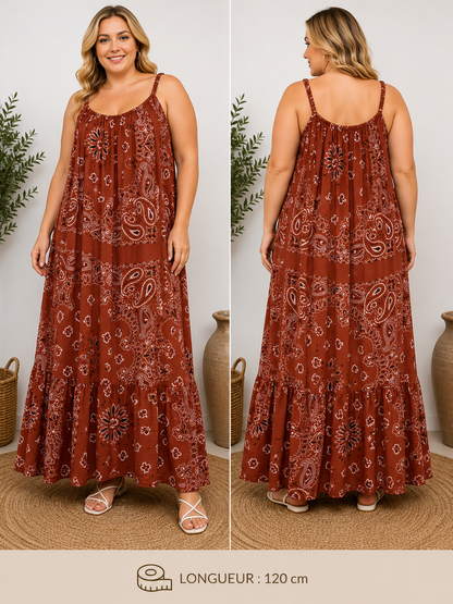 GRANDE TAILLE - Robe longue à bretelles bandana rouille