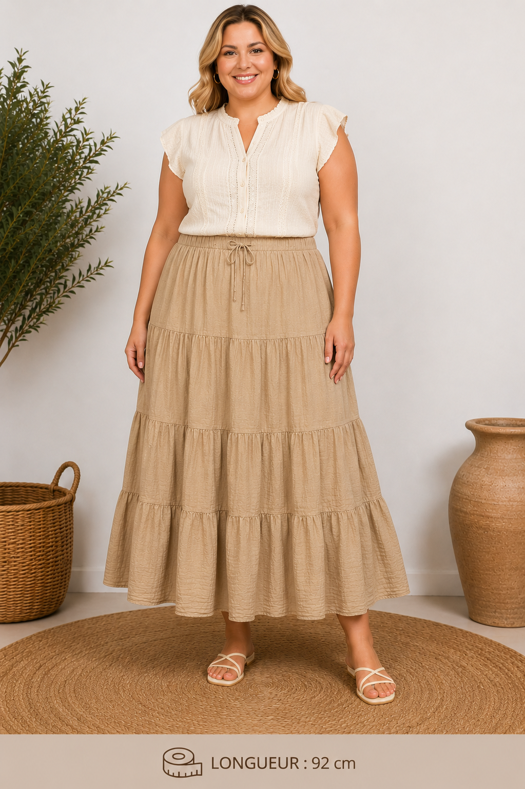 GRANDE TAILLE - Jupe longue voile de coton camel