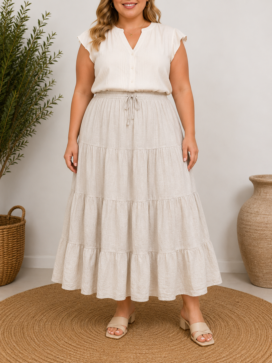 GRANDE TAILLE - Jupe longue voile de coton sable