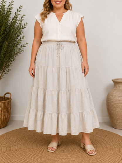 GRANDE TAILLE - Jupe longue voile de coton sable