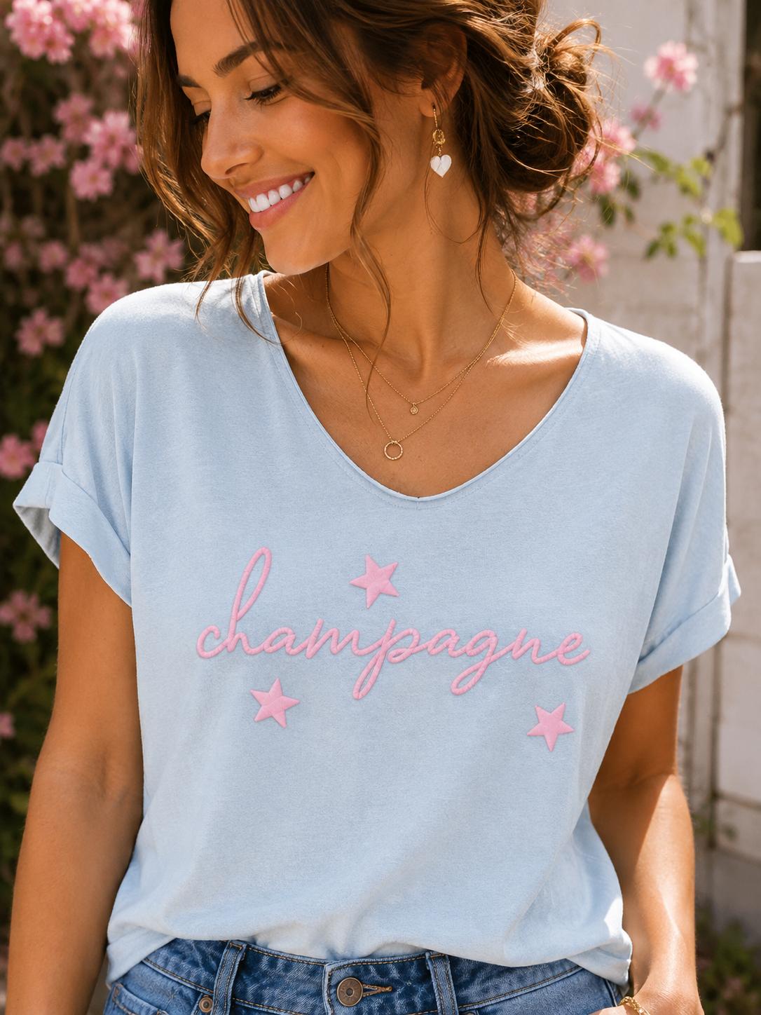 GRANDE TAILLE - T-shirt Champagne bleu ciel