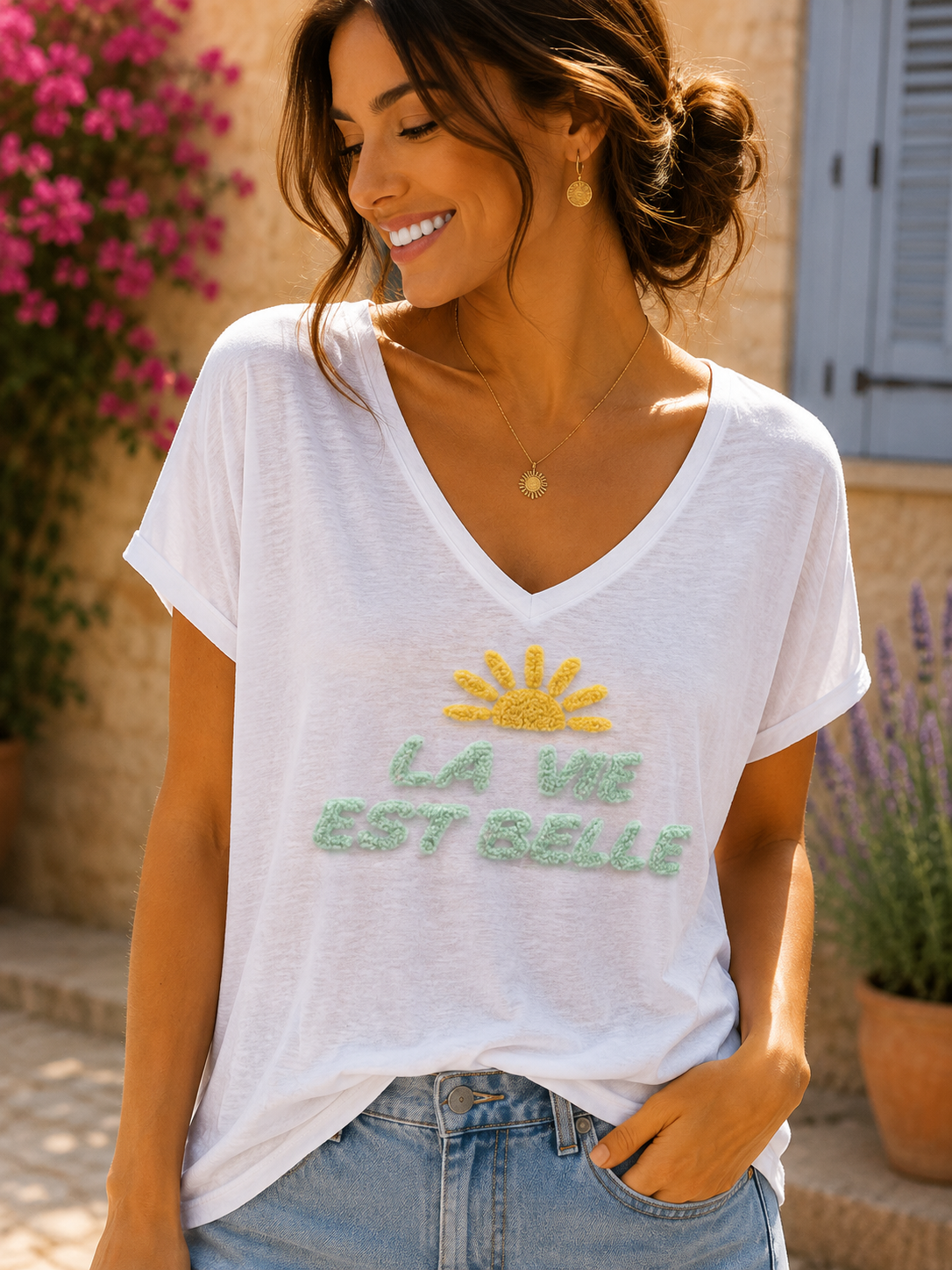 T-shirt Soleil La vie est Belle menthe