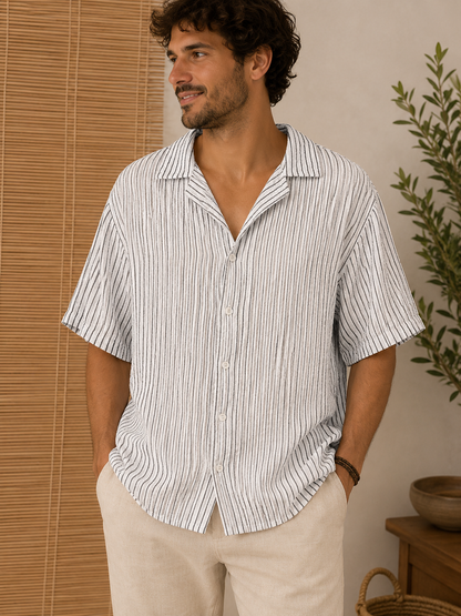 Chemise gaze de coton AARON blanche rayée