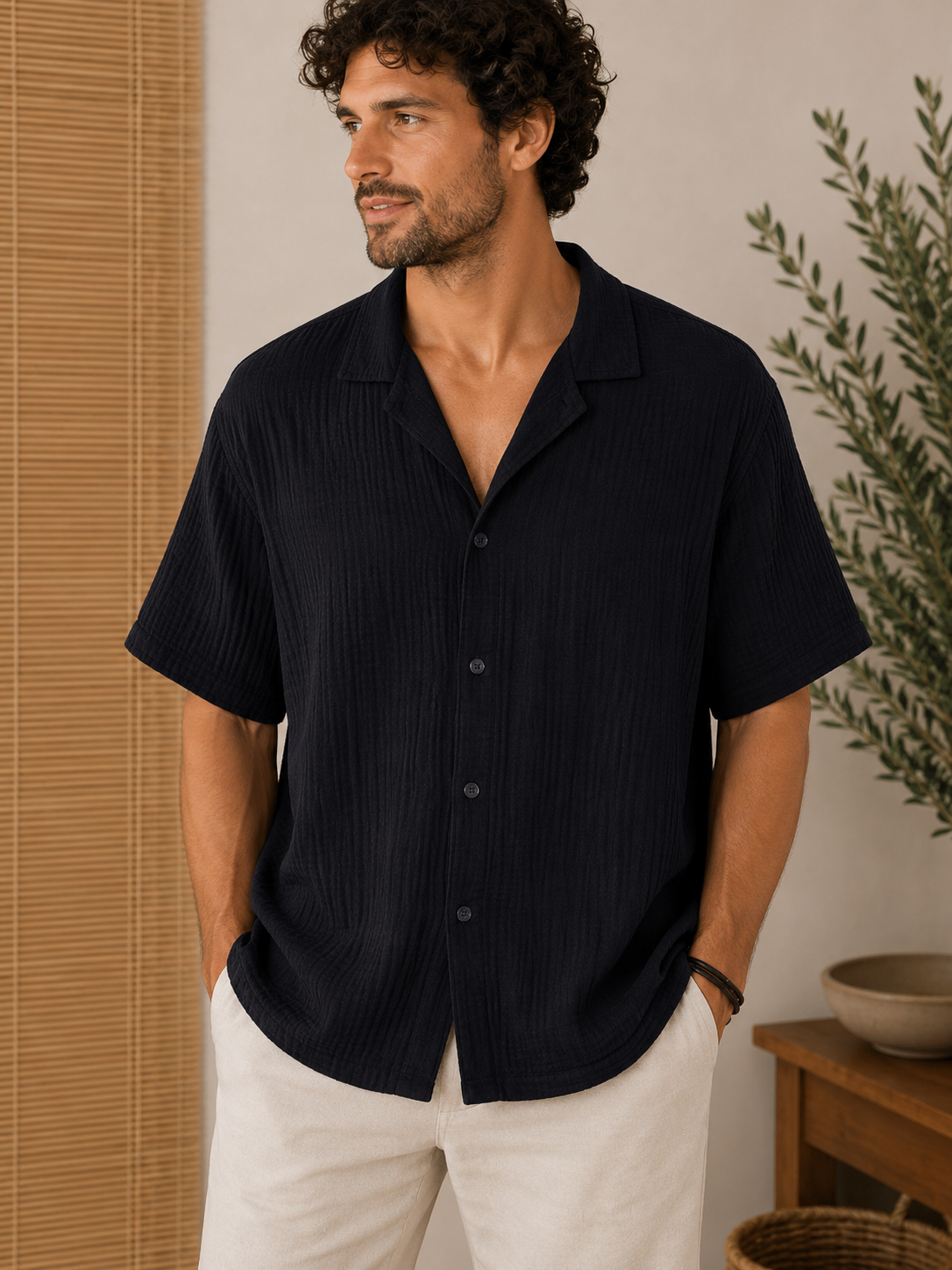 Chemise gaze de coton AARON noire