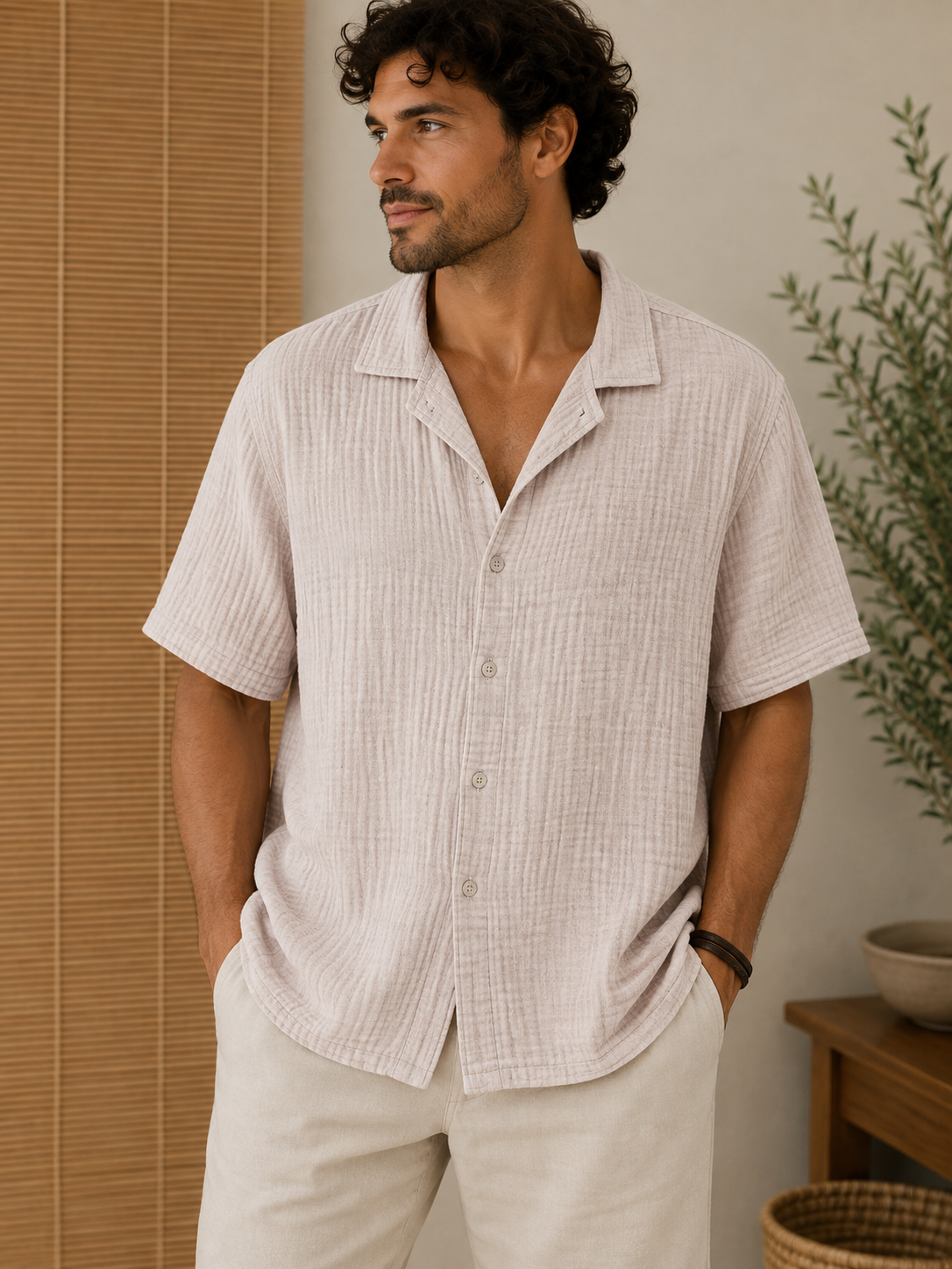 Chemise gaze de coton AARON rose pâle