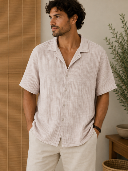 Chemise gaze de coton AARON rose pâle