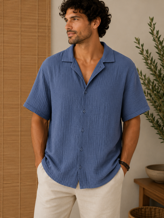 Chemise gaze de coton AARON bleu jean