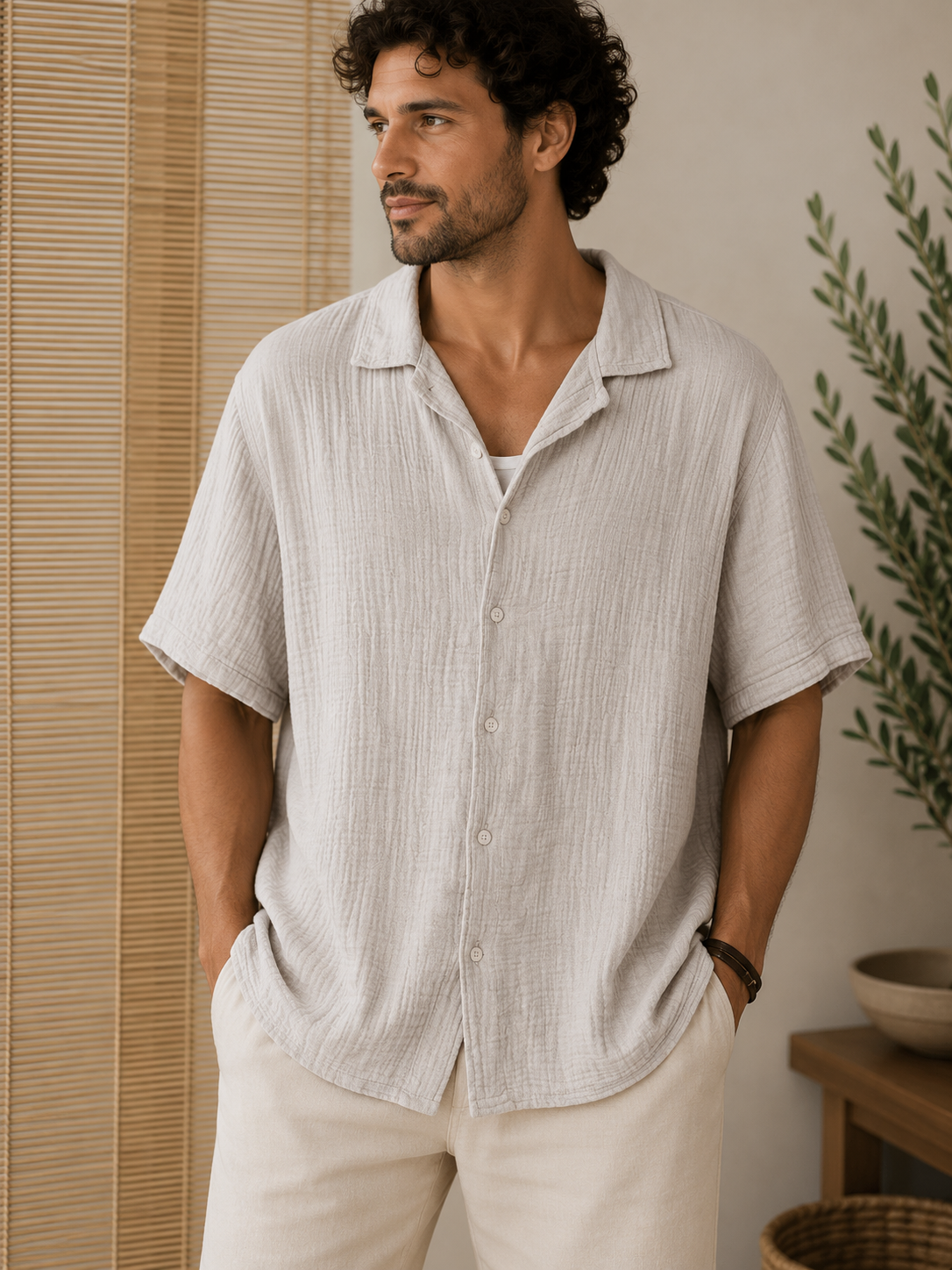 Chemise gaze de coton AARON sable