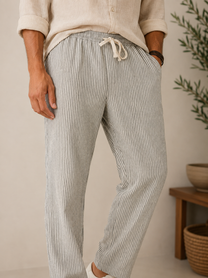 Pantalon en lin REEP rayé kaki
