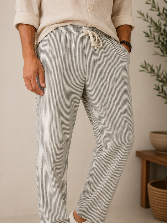Pantalon en lin REEP rayé kaki