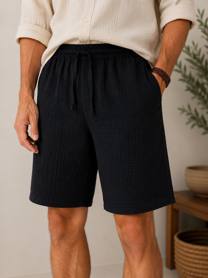 Short gaze de coton AARON noir