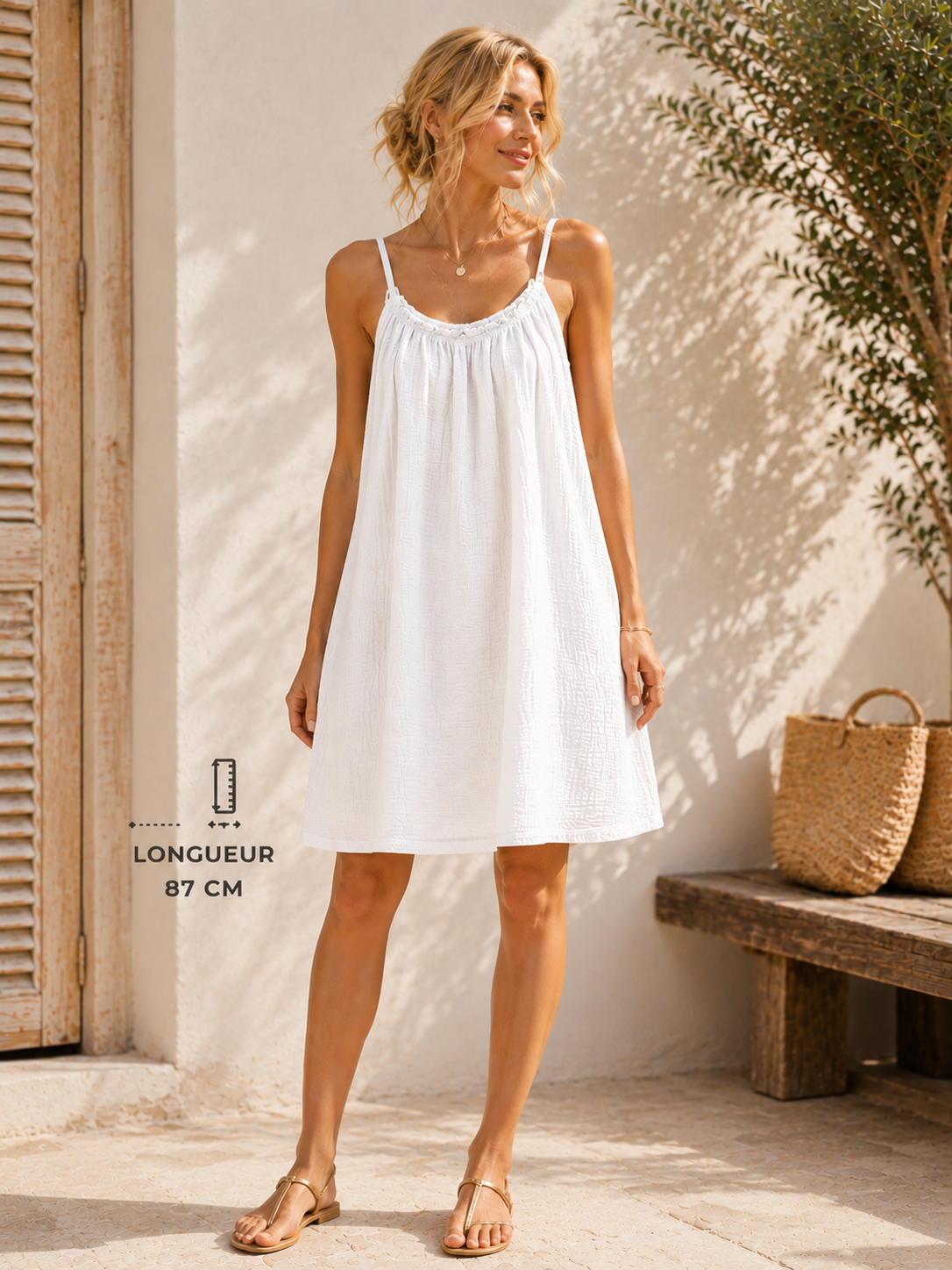 Robe à bretelles gaze de coton blanche