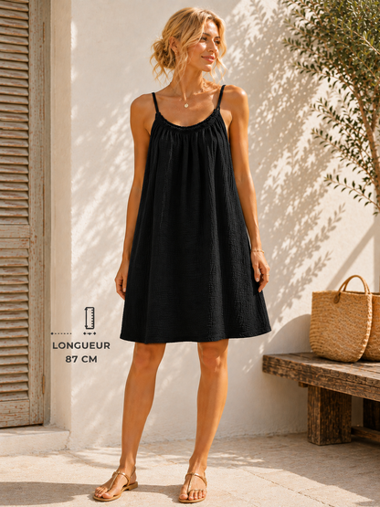 Robe à bretelles gaze de coton noire