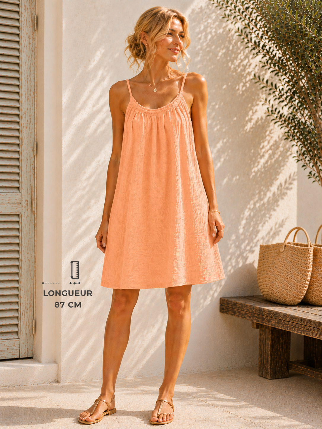 Robe à bretelles gaze de coton abricot