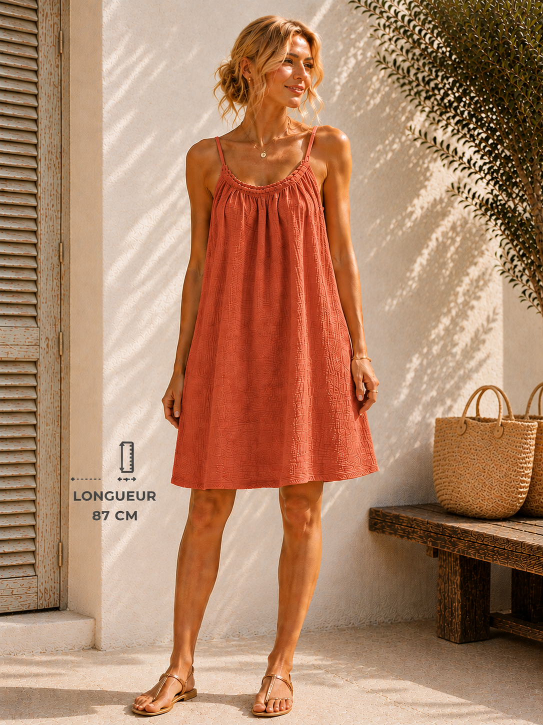 Robe à bretelles gaze de coton terra cotta