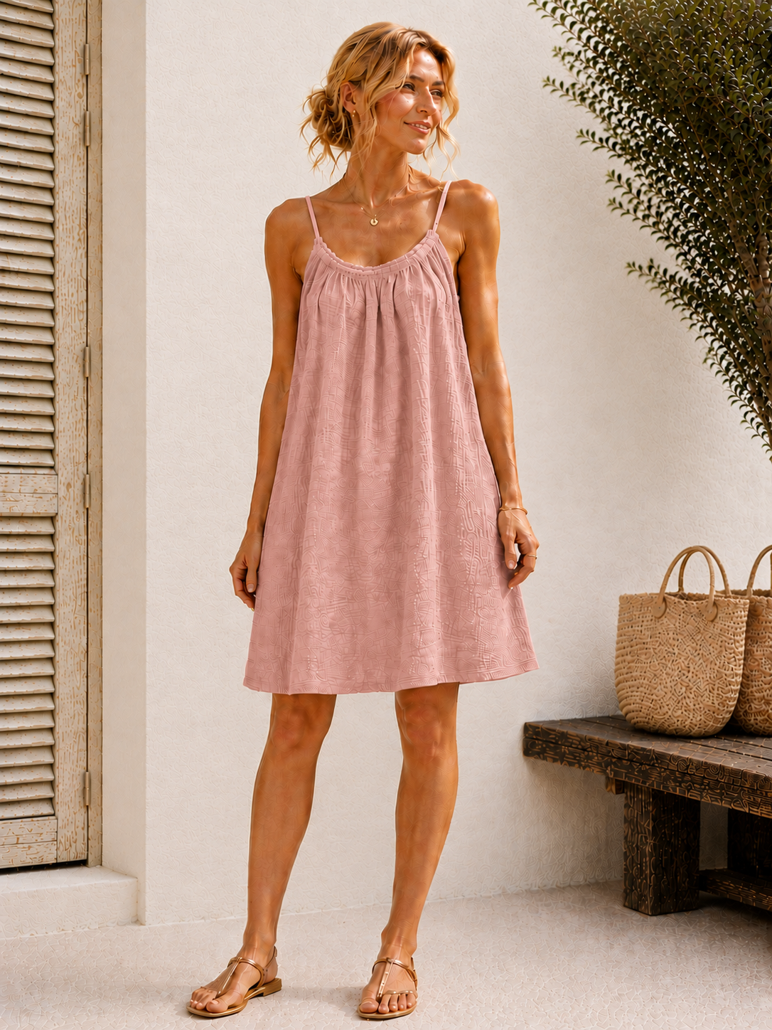 Robe à bretelles gaze de coton vieux rose