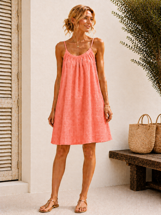 Robe à bretelles gaze de coton corail
