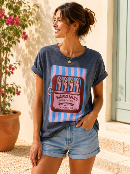 T-shirt anthracite Sardines rose/bleu