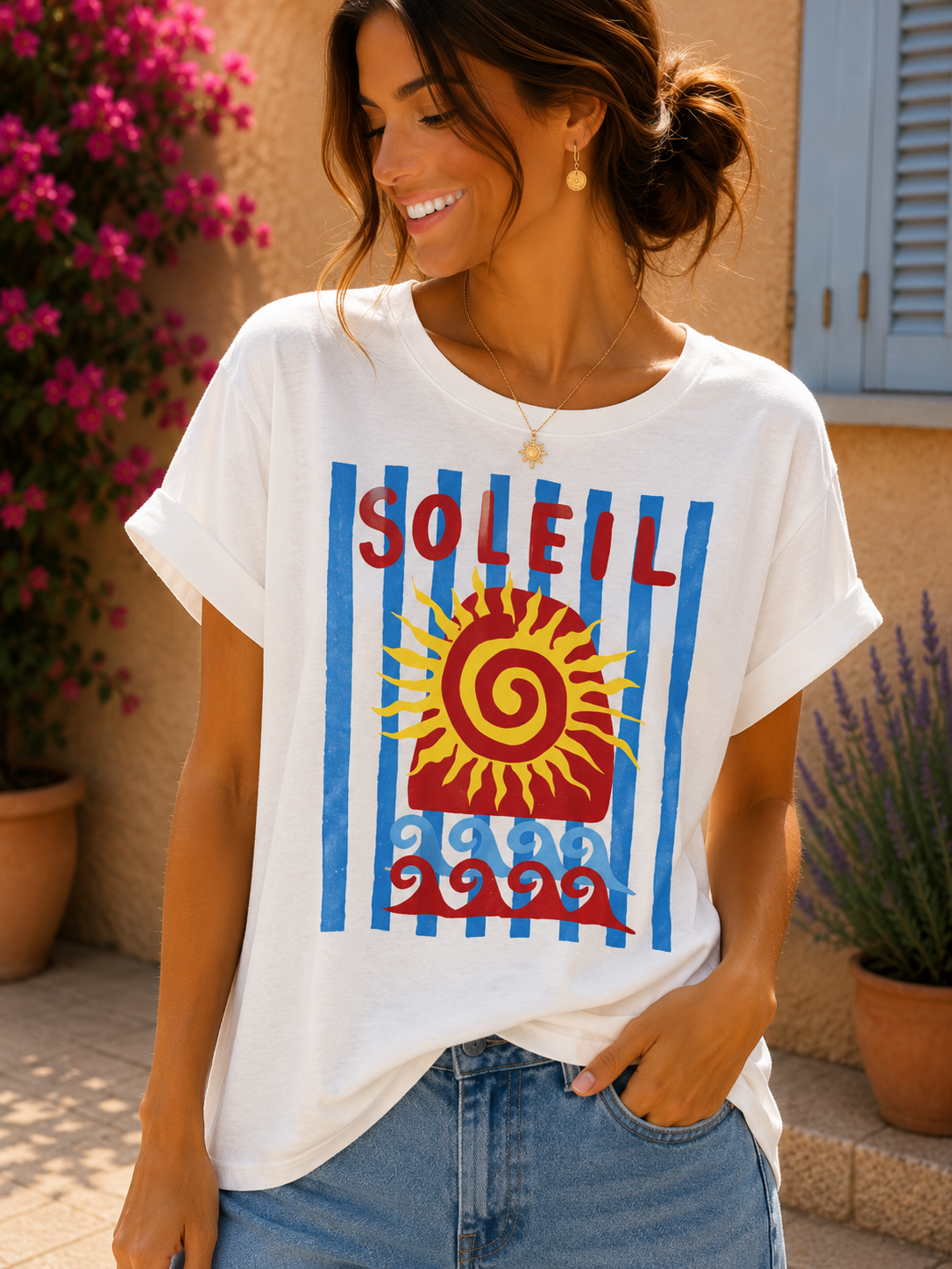 T-shirt blanc LE SOLEIL bleu