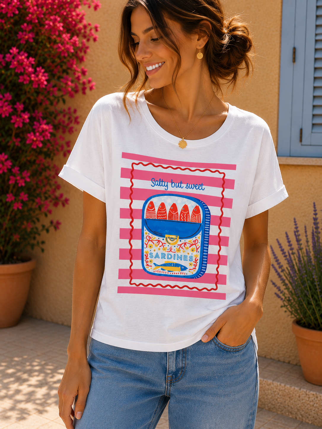T-shirt blanc SARDINES rose