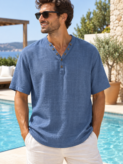 T-shirt col boutons ELIO bleu jean
