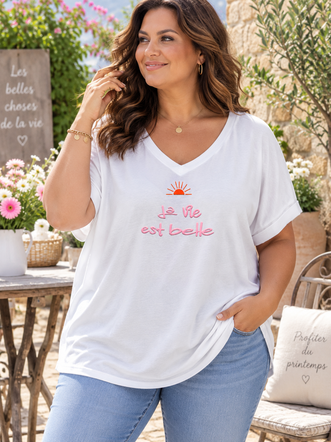 GRANDE TAILLE - T-shirt La vie est Belle soleil blanc