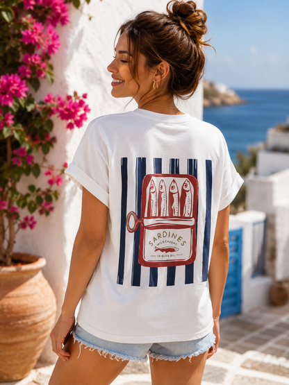 T-shirt blanc Sardines bleu marine