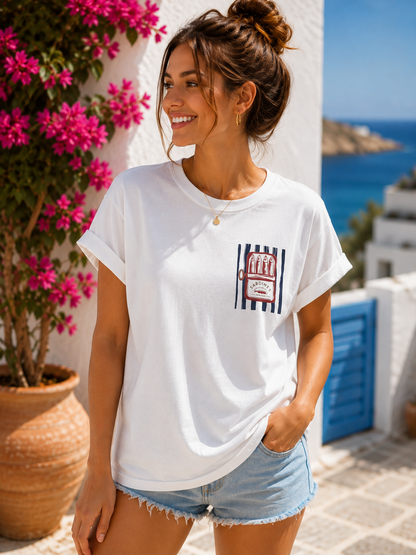 T-shirt blanc Sardines bleu marine