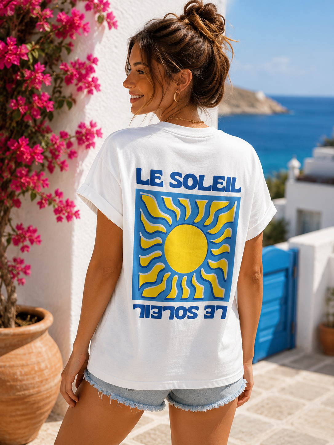 T-shirt blanc Le Soleil bleu/jaune