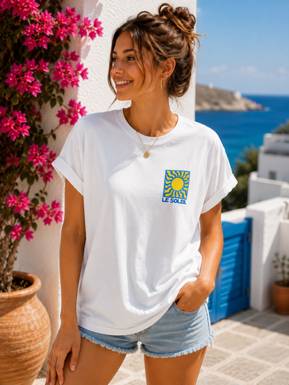 T-shirt blanc Le Soleil bleu/jaune