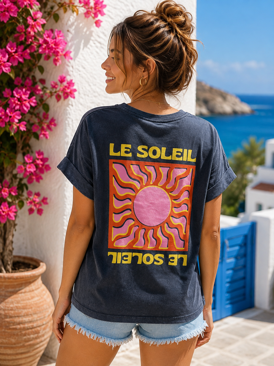 T-shirt anthracite Le Soleil jaune/orange