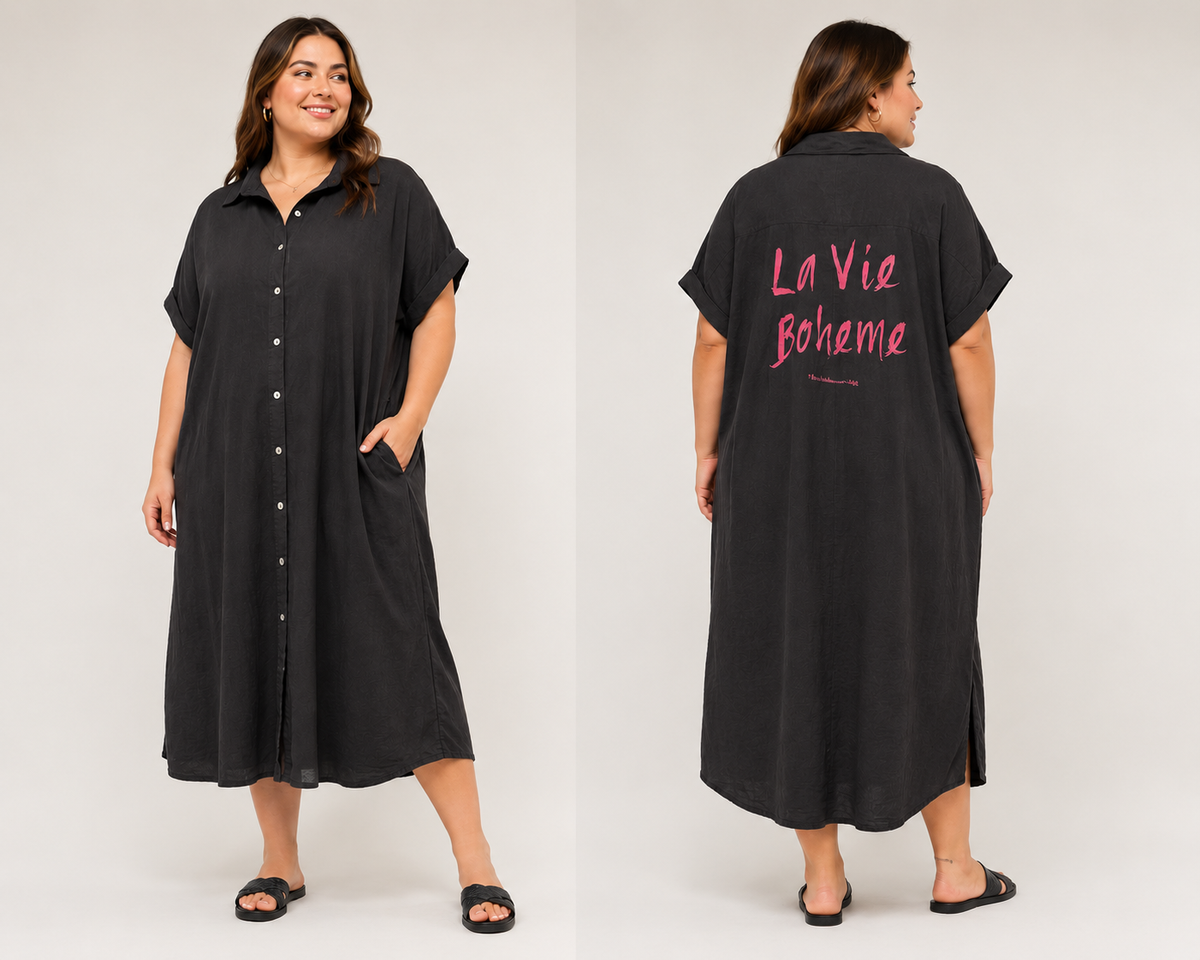 GRANDE TAILLE - Robe chemise La vie Bohème chocolat