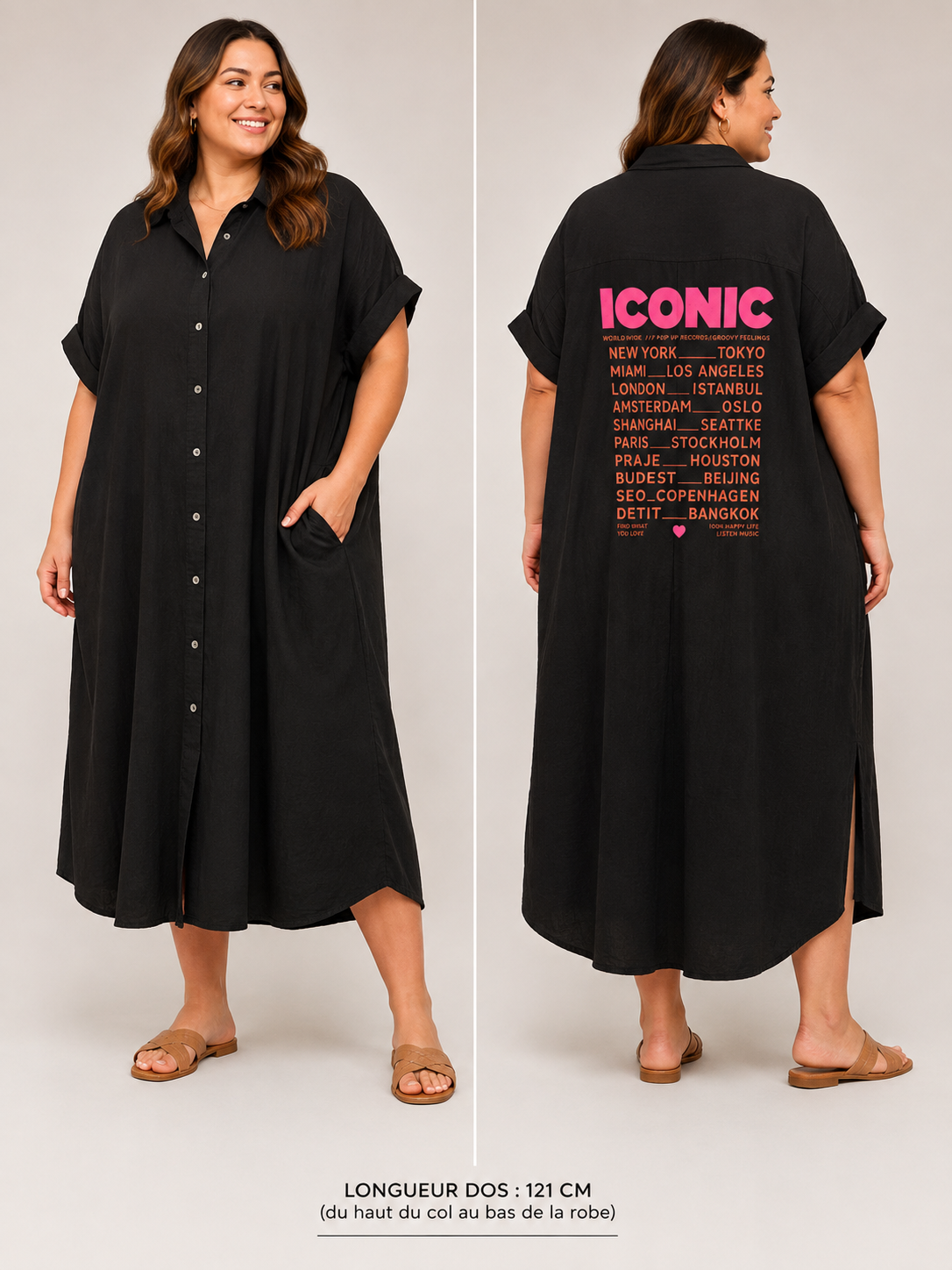 GRANDE TAILLE - Robe chemise noire ICONIC