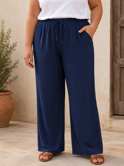 GRANDE TAILLE - Pantalon fluide bleu marine