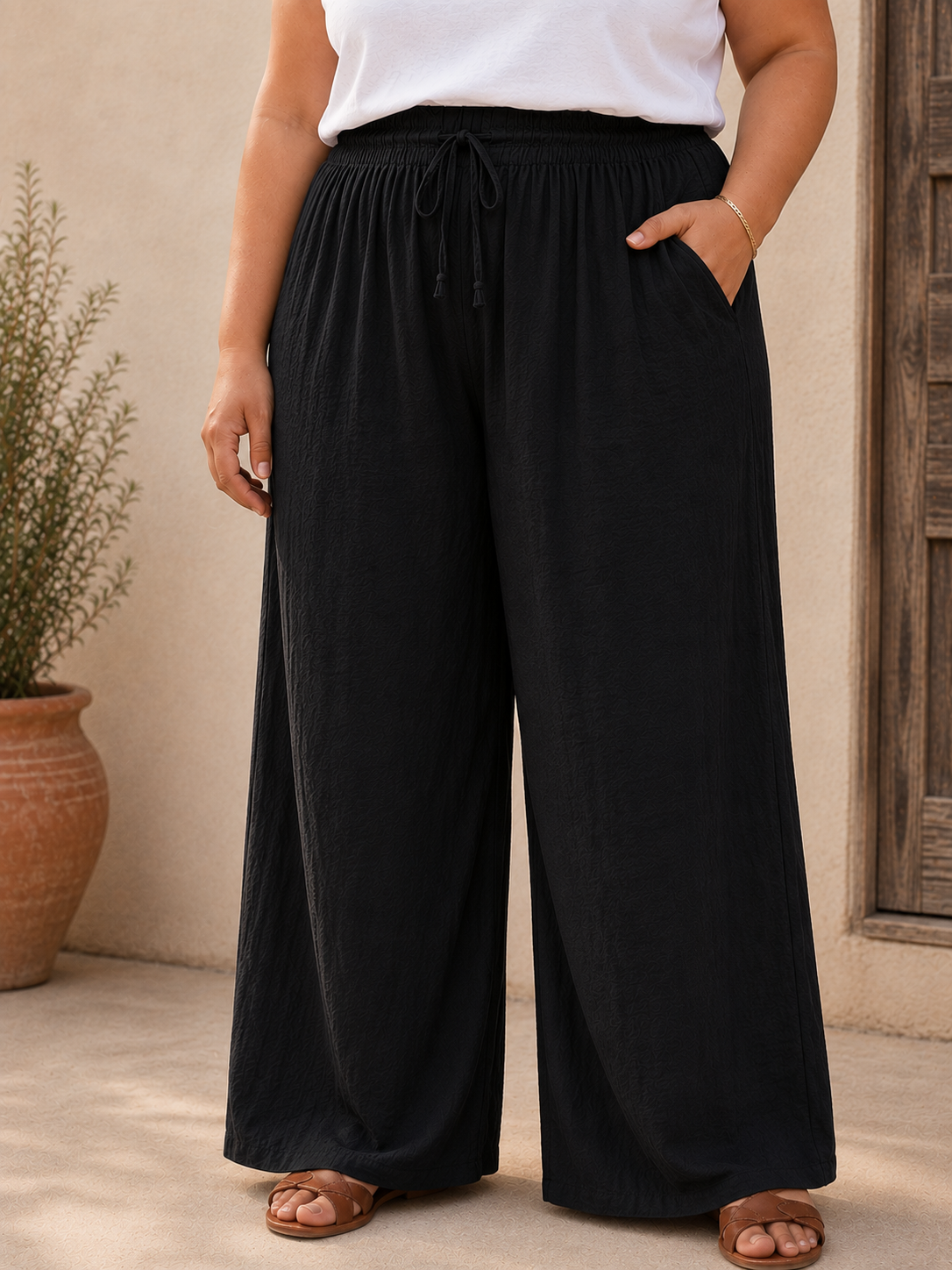 GRANDE TAILLE - Pantalon fluide noir