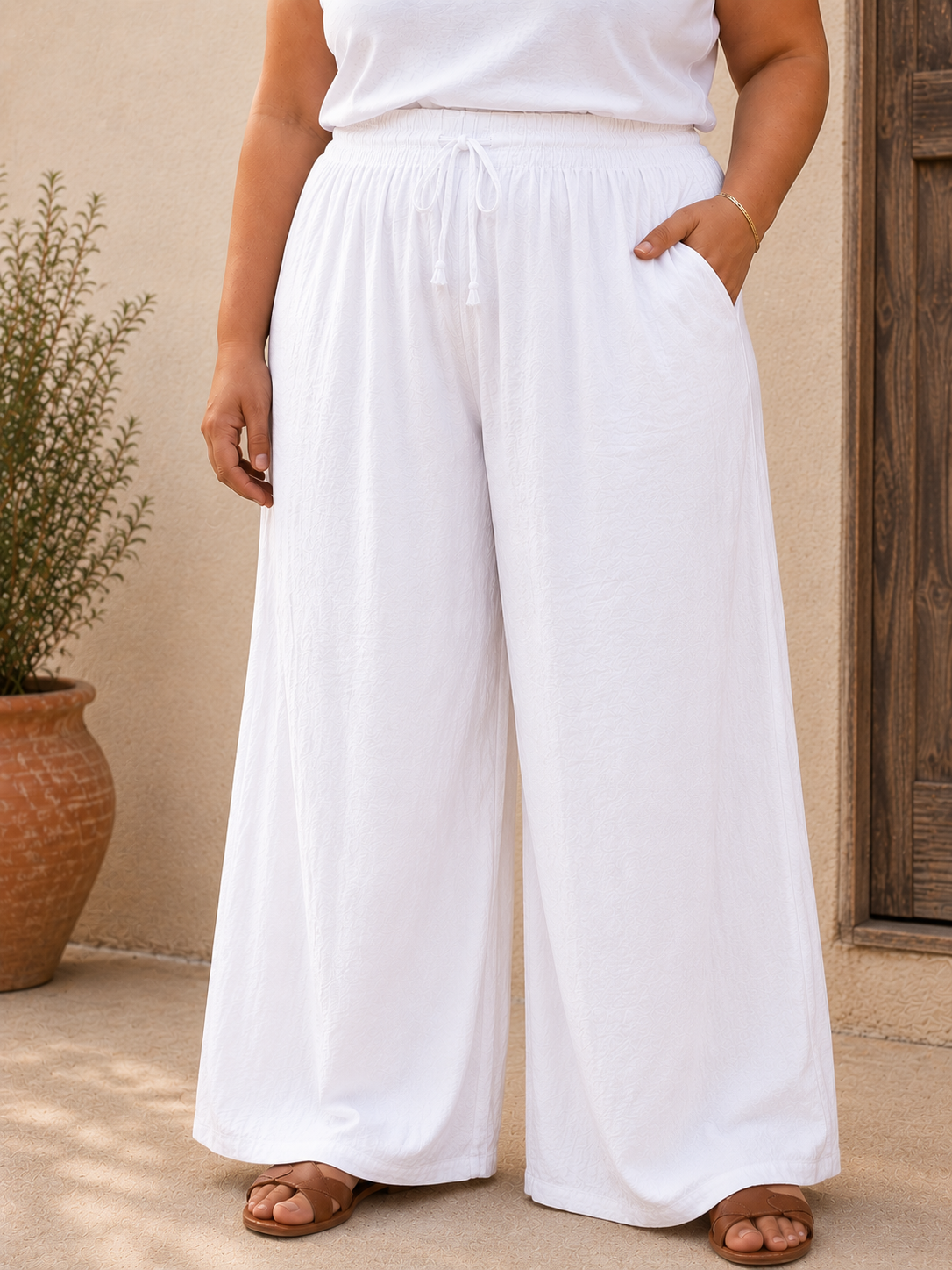 GRANDE TAILLE - Pantalon fluide blanc