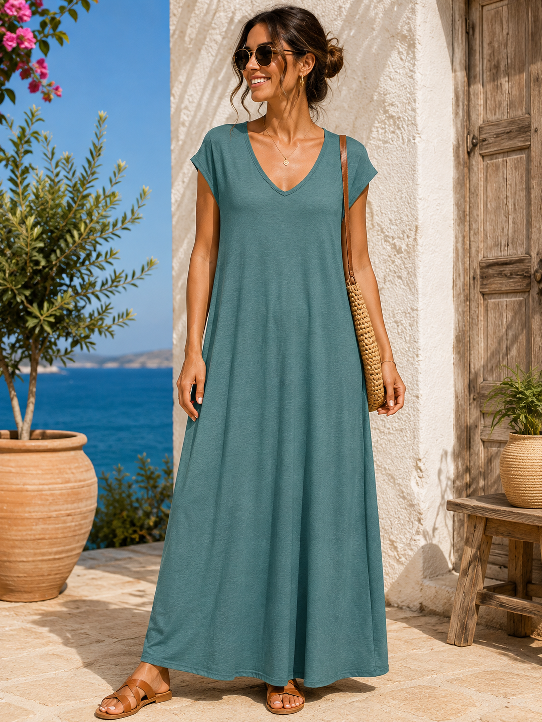 Robe longue t-shirt vert d'eau