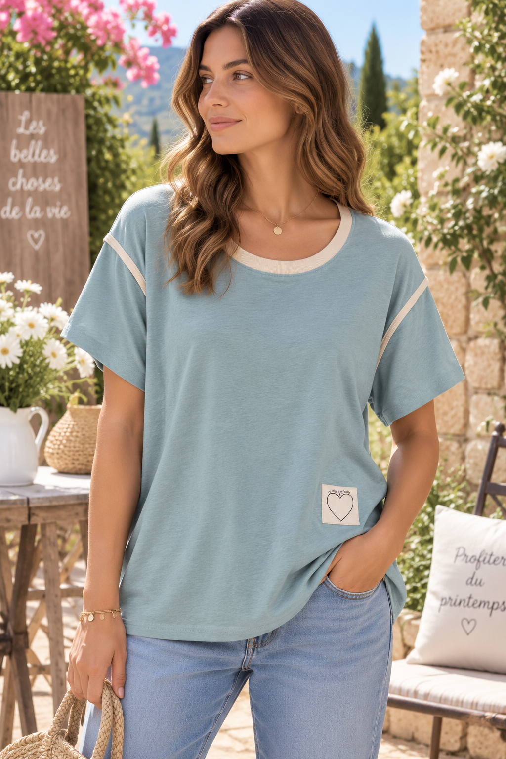 T-shirt l'Amor é Bello turquoise