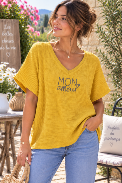 Blouse gaze de coton MON AMOUR jaune