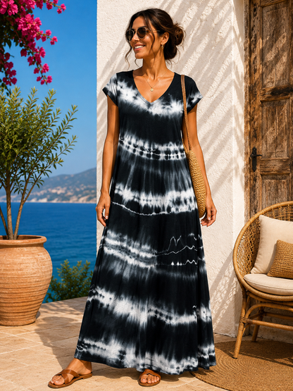 Robe longue t-shirt tie&die noire