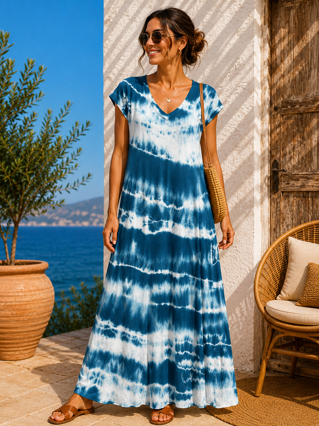 Robe longue t-shirt tie&die bleu canard
