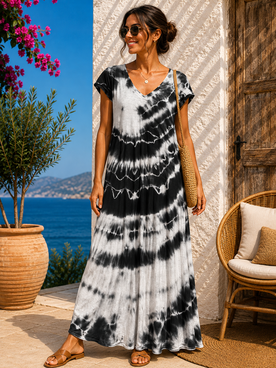 Robe longue t-shirt tie&die anthracite