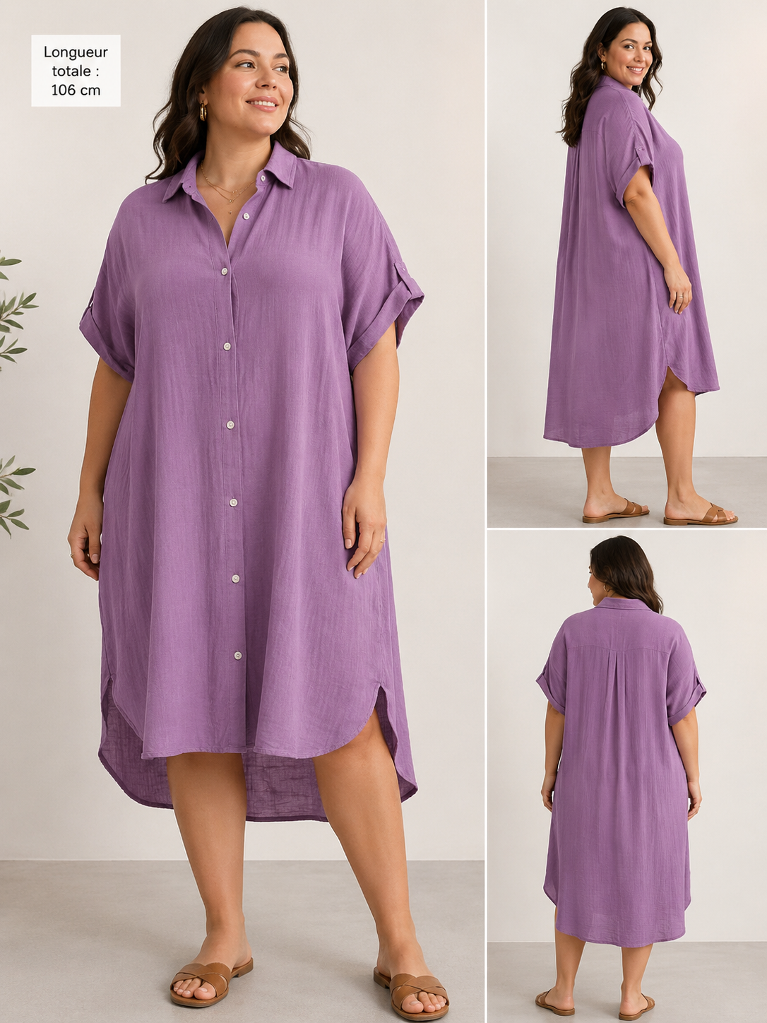 GRANDE TAILLE - Robe chemise fluide violette
