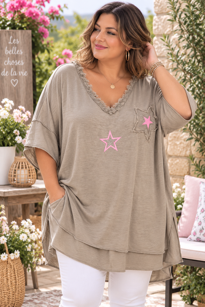 GRANDE TAILLE - T-shirt étoile beige