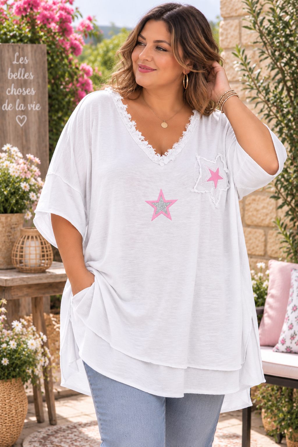 GRANDE TAILLE - T-shirt étoile blanc